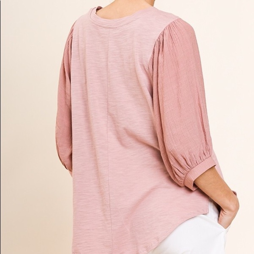 ⭐️ last one ⭐️umgee mauve 3/4 puff sleeve top S - Picture 7 of 8